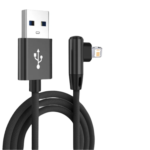90 graders USB-kabel för iPhone 14 13 12 11 Pro Max X XR 6s 7 8 Plus Mobiltelefon Snabbladdningskabel Datakabel Laddningssladd black 2m