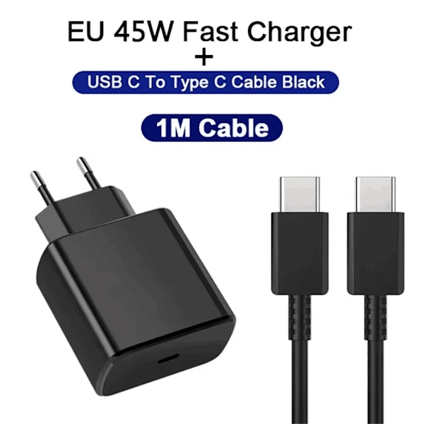 45W PD USB C Laddare Supersnabb Laddare Typ C Kabel För Samsung Galaxy S22 S23 Ultra Note 20 Snabbladdning Telefonladdare Adapter Black EU And Cable