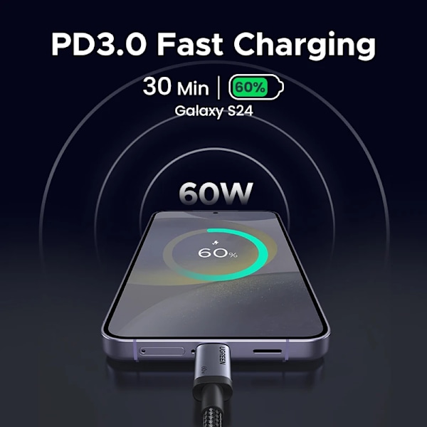 UGREEN USB C-kabel PD60W Snabbladdningskabel för iPhone 16 15 Snabbladdande datakabel Brown 1m