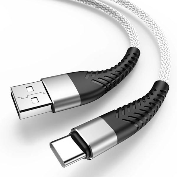 USB Typ A till C Kabel För Samsung S10 A12 A13 A22 A32 A52 Redmi USBC 1m 2m 3m Lång 25cm 50cm Kort Data Laddare Kabel Snabbladdning Silver 1m