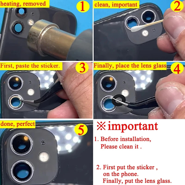 BaRuiLe 5-pack Bakre Kameralins Glas för iPhone 15 Pro Max 14 Plus 13 MINI 12 11 XR XS XSMax X 6 7P 8 lins med Självhäftande 5x 13P 13PM