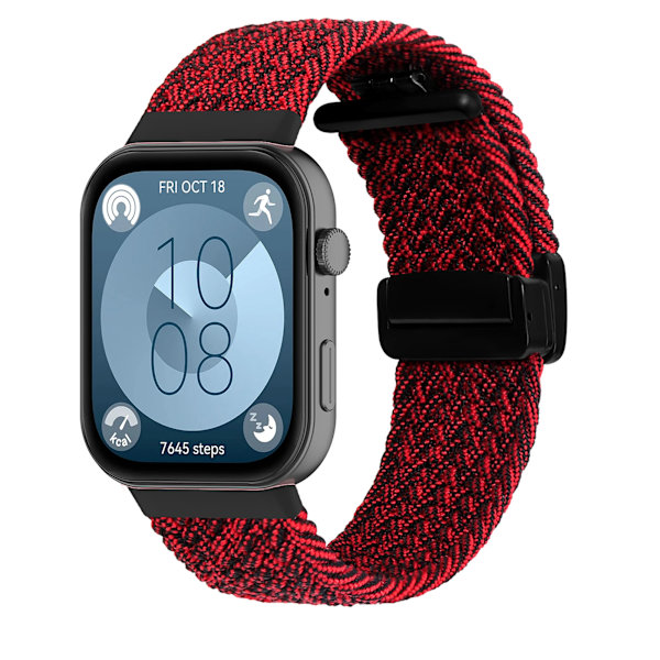 Flätat armband för HUAWEI Watch Fit 4 Pro-rem Magnetisk nylon Solo Loop Armband för Smartwatch Huawei Watch Fit 4/3-remmar red black For Huawei fit 3