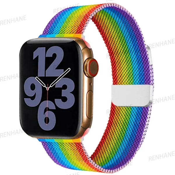 Milanese Armband för Apple Watch Ultra 2 49mm 45mm 46mm 44mm 40mm 42mm 41mm Armband för iWatch Series 10 9 3 4 6 5 SE 7 8 Rem Rainbow 42(S3)-44-45-46-49mm