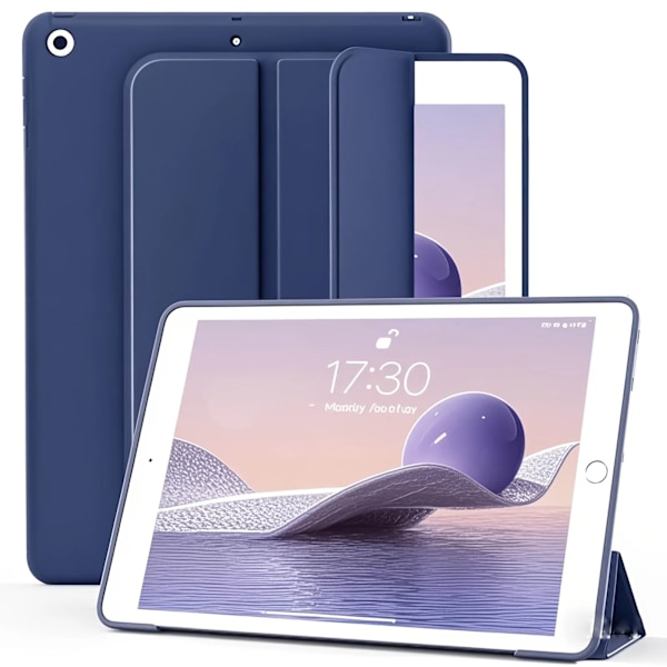 För Apple iPad 10.2 2019 2020 2021 7:e 8:e 9:e generationen magnetiskt flip smart fodral, trefaldigt stativ, stötsäkert mjukt silikonskal Navy iPad 10.2