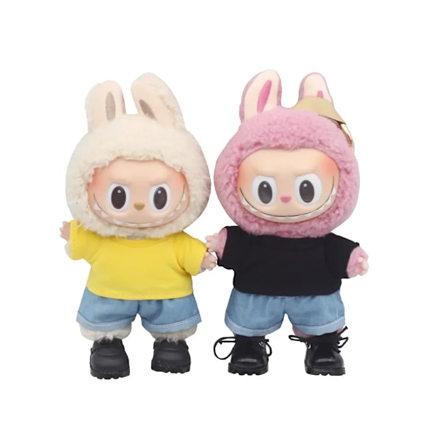 Dockkläder Outfit Tillbehör För Korea Kpop Exo 15-17cm Labubu Idol Dockor 10cm cotoon docka T-shirt denim shorts set Kläder White T no doll
