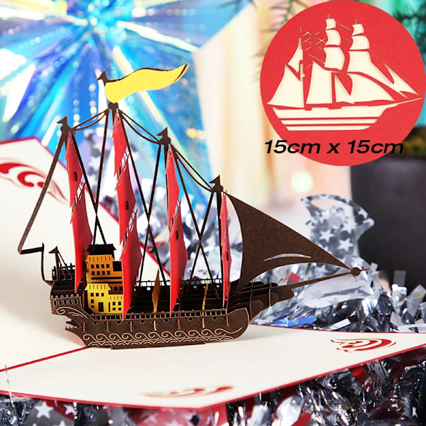 3D Pop Up Grattis på födelsedagen Bröllop Hälsning Inbjudningskort Pojke Flicka Barn Present Tackkort Miniatyrer Bästa Önskningar Vykort sailboat 3