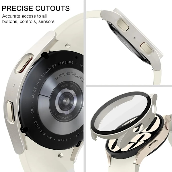 Skärmskyddsfodral för Samsung Galaxy Watch 7 6 5 4 40mm 44mm Matt Hårt PC-Fodral + Härdat Glas Fullt Skyddande Skal Stötfångare Black Galaxy Watch6 44mm