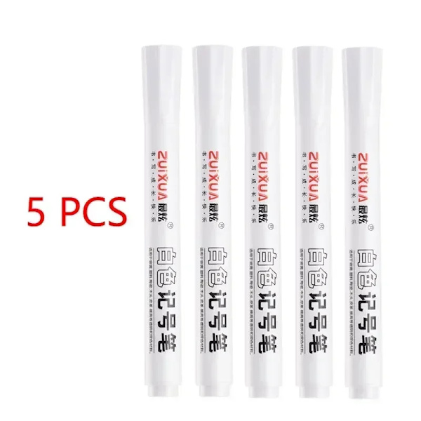 Vita markeringspennor set 2.0mm Oljig Vattentät Vit Gelpenna DIY Graffiti Skissmarkör Skrivmaterial Skola Tillbehör pensel 5 pcs 2.0mm