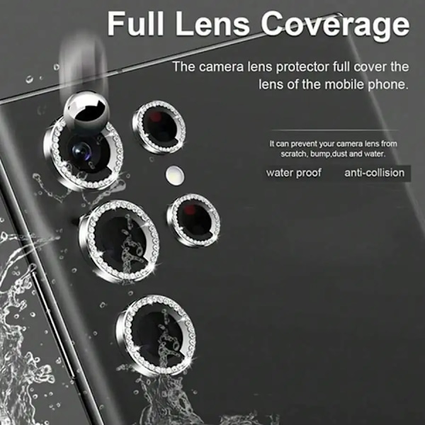 9D Diamant Kameralinsskydd Ring Skyddsfilm För Samsung Galaxy S25 S24 S23 S22 Ultra 5G S25 Plus S24 FE S23 Härdat Glas Diamond Silver For S24 Ultra