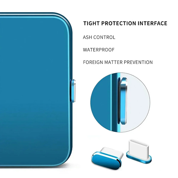 2 st 16PM Metall Dammskydd För iPhone 16 15 Pro Max Plus USB Typ C Laddningsport Pluggar Stopp Mobiltelefon Typ-C Skyddslock 2Pcs Blue