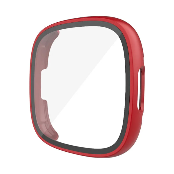 Skärmskydd för Fitbit Versa 4/Sense 2 Hård PC Stötfångare Skyddande HD Härdat Glas Fodral Allround Fulltäckande Stötfångarskal Red Fitbit sense 2