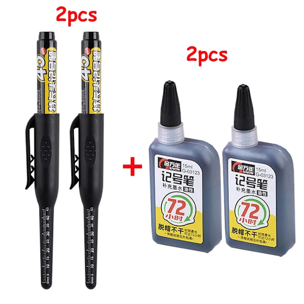 1-6 st 45 mm Vattentät Lång Huvud Nib Djupa Hål Markörer Penna Kakel Snickarpenna Multifunktionell för Träbearbetning Svart/Blå/Röd Bläck black 2pen 2ink