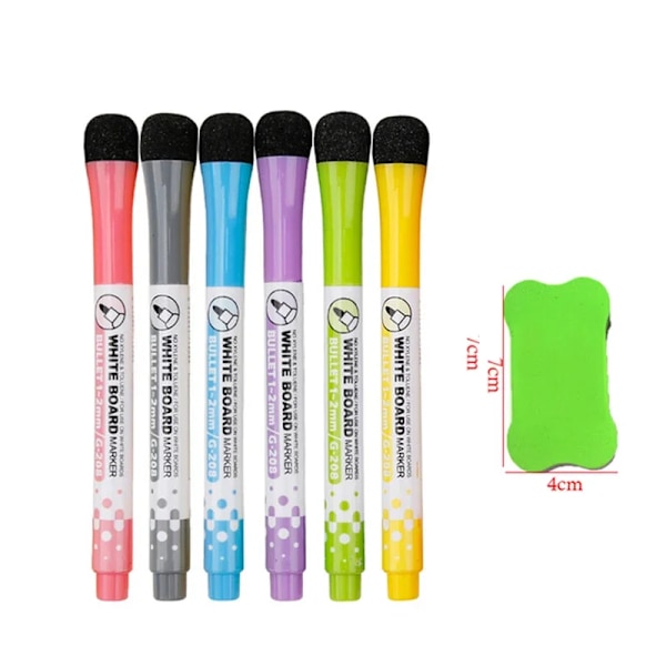 8 Färger Magnetiska Whiteboardpennor Fin Spets Magnetiska Raderbara Whiteboardpennor för Barn Lärare Kontor Skola Student Klassrum 6Pcs-Mixed