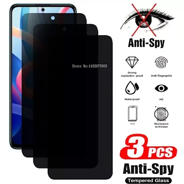 3 st Privacy Screen Protector för Xiaomi Redmi K40 K50 K60 Pro Anti-Spy Härdat Glas för Redmi A1 12C 10C 10A 9T 9C 9A 8 For Redmi 9 Anti Peeping