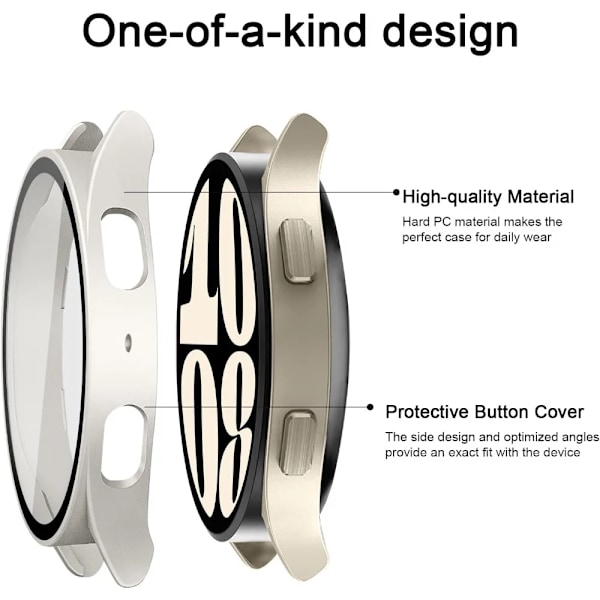 Skärmskyddsfodral för Samsung Galaxy Watch 7 6 5 4 40mm 44mm Matt Hårt PC-Fodral + Härdat Glas Fullt Skyddande Skal Stötfångare White Galaxy Watch4 5 44mm