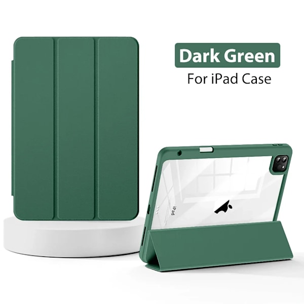 Skal för iPad 10:e 10.9 Generation A16 Pro 11 12.9 13 2025 Funda För iPad Air 5 4 7:e 8:e 9:e 10.2 Mini 6 7 Fodral Pennhållare Dark Green 7th 8th 9th 10.2