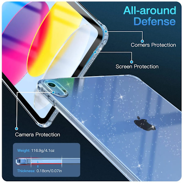 För iPad Air Mini Pro 8.3 9.7 10.2 10.9 11 11:e 10:e 9:e 8:e generationen, skimrande glittrande mjukt silikonskal med airbag Red iPad Pro 11 2022