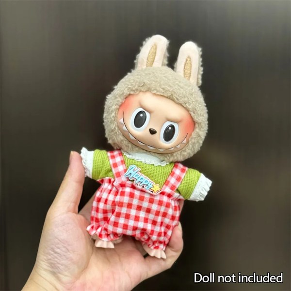 17cm Mini Plyschdockas Kläder Outfit Tillbehör För Korea Kpop Labubu Idol Sittande Fest V1 V2 Höst onesie hatt set Kläder 13 no doll