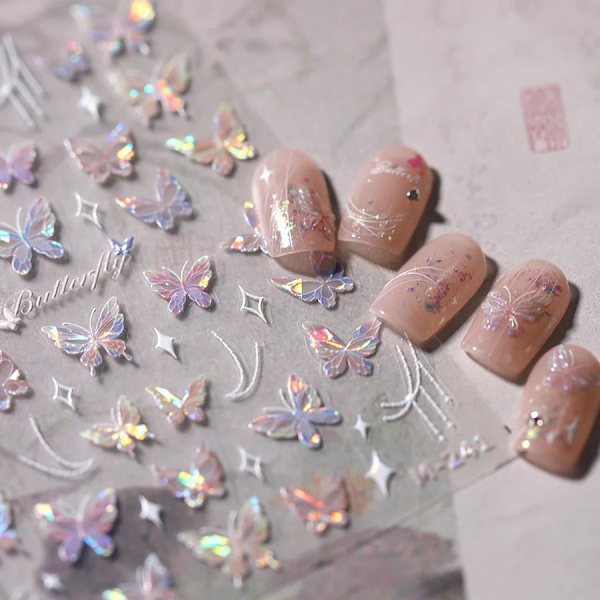 1 st 5D Japanska Kawaii Fjärils Nagelstickers Lyx Glitter Skal Aurora Nagelkonst Dekorationer Dekaler DIY Manikyr Slider Folie M241