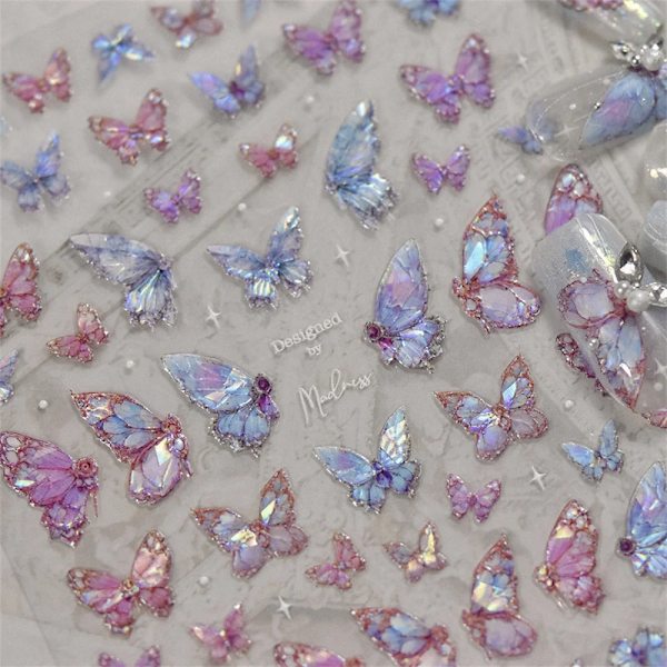 1 st 5D Japanska Kawaii Fjärils Nagelstickers Lyx Glitter Skal Aurora Nagelkonst Dekorationer Dekaler DIY Manikyr Slider Folie 1pcs to3770