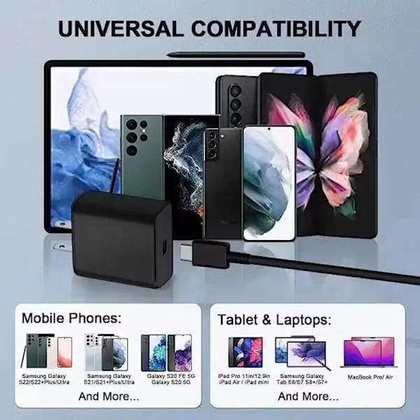 45W PD USB C Laddare Supersnabb Laddare Typ C Kabel För Samsung Galaxy S22 S23 Ultra Note 20 Snabbladdning Telefonladdare Adapter White EU And Cable