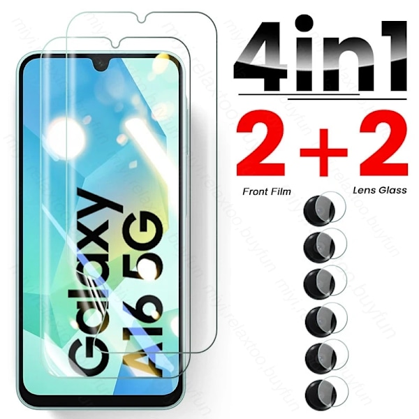 4-i-1 Sumsung A16 5G Kameraglas & Hydrogel Film Skärmskydd för Samsung Galaxy A16 A 16 16A 5G/4G SM-A165F, SM-A166B 6.7\" 4in1 2front 2lens For Samsung A16 5G