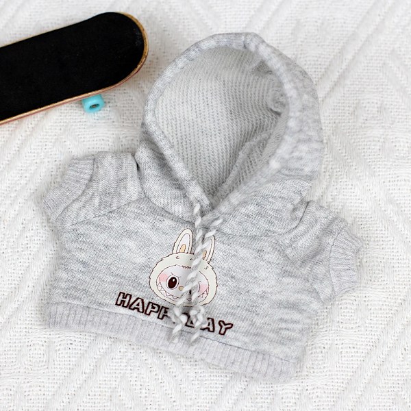 Kläder och accessoarer till Labubu, minidocka 17 cm Labubu II Idol Sweatshirt Hjärtklappning Hoodie Jeans Set Kläder Grey No Doll