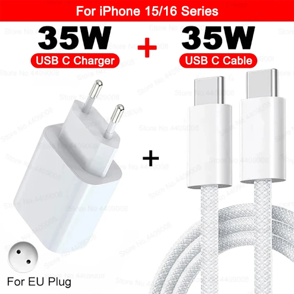 PD 35W Snabbladdare För iPhone 16 15 14 13 12 11 Pro Max Snabbladdning Laddare USB Typ C Adapter För iPhone Snabbladdningskabel EU 2IN1(15 16 Series