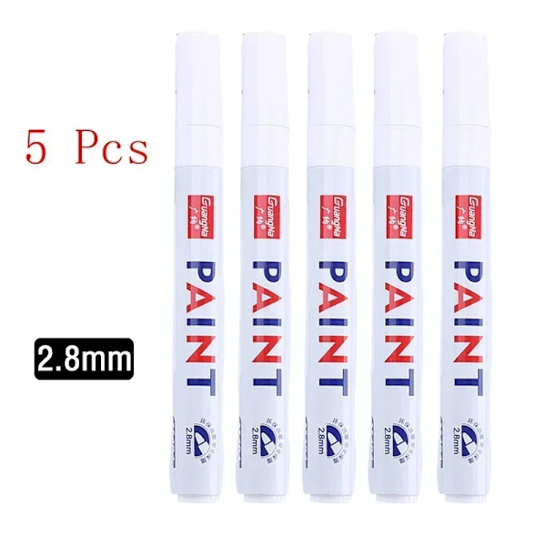 Vita markeringspennor set 2.0mm Oljig Vattentät Vit Gelpenna DIY Graffiti Skissmarkör Skrivmaterial Skola Tillbehör pensel 5 pcs 2.8mm