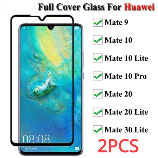 2 st Fulltäckande Härdat Glas För Huawei Mate 20 30 Full Lim Skärmskydd För Huawei Mate 9 10 Lite Skyddsglas Mate 20 Black Edge