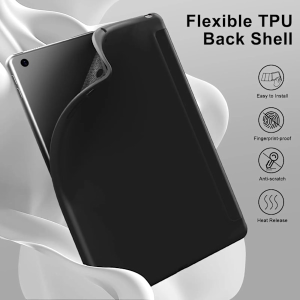 För Apple iPad 10.2 2019 2020 2021 7:e 8:e 9:e generationen magnetiskt flip smart fodral, trefaldigt stativ, stötsäkert mjukt silikonskal Black iPad 10.2