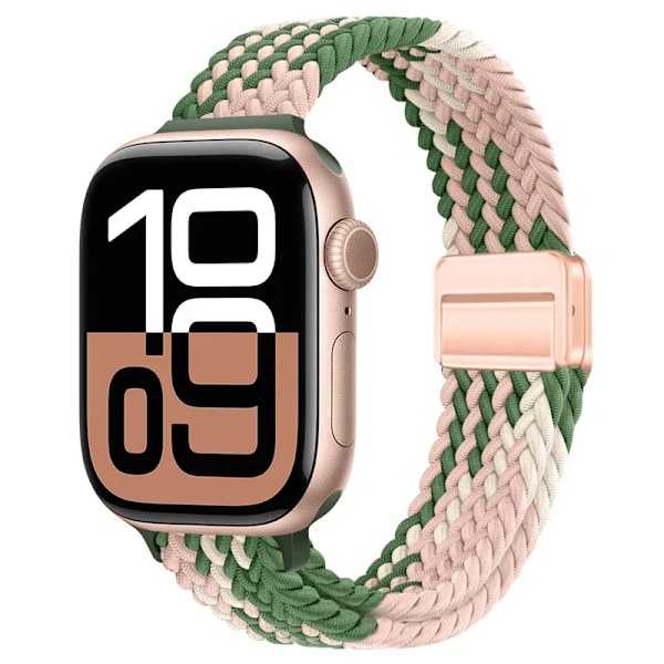 Smal Flätad Loop Nylonrem För Apple Watch Ultra 49mm 10 46mm 42mm 9/8/7 Andningsbart Damarmband iWatch 6/5/SE/3 Armband Pink green 38 40 41mm(S10-42mm)