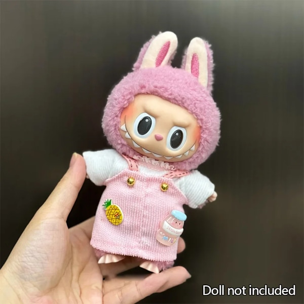 17cm Mini Plyschdockas Kläder Outfit Tillbehör För Korea Kpop Labubu Idol Sittande Fest V1 V2 Höst onesie hatt set Kläder 14 no doll