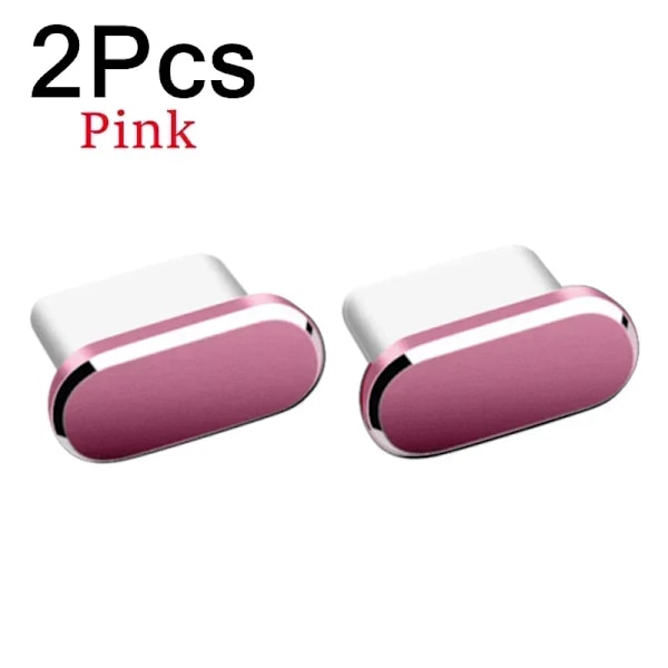 2 st 16PM Metall Dammskydd För iPhone 16 15 Pro Max Plus USB Typ C Laddningsport Pluggar Stopp Mobiltelefon Typ-C Skyddslock 2Pcs Pink