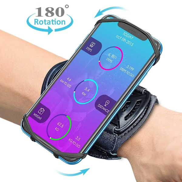 Telefonhållare för handleden för iPhone Löpning 4\"-6.5\" Tum Universal Sportarmband för Samsung Xiaomi OPPO Cykling Gym Armband Väska Black