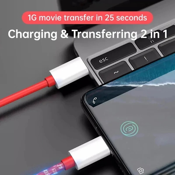 PD 65W För Oneplus USB Typ C till Typ C Supersnabb Laddningsdatakabel För 12 11 10 Pro 9 10T 9R 8T 8 7T 7 5A Snabbladdare Kabel Type C To Type C 2m