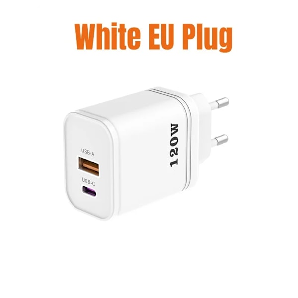 120W Laddare Snabbladdning USB-A USB-C EU/US/UK Kontakt Strömadapter Portabel Reseladdare För Huawei Sumsang iPhone NY 2025 White EU