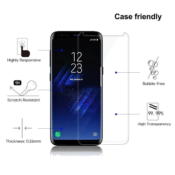 JGKK 3D Böjt Glas För Samsung Galaxy S8 S9 Plus Note 8 9 Härdat Glas Skalvänligt Skärmskydd För S8 plus S9 Shield Transparent For S8 plus