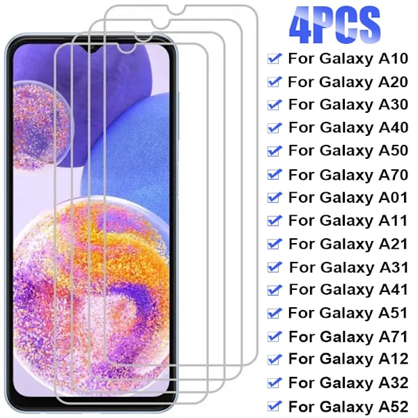 Härdat glas för Samsung Galaxy A50 A70 A10 A20 A30S A40 skärmskydd för Samsung A01 A11 A21S A31 A41 A51 A71 A12 A32 A52 For A20S 4Pcs Glass