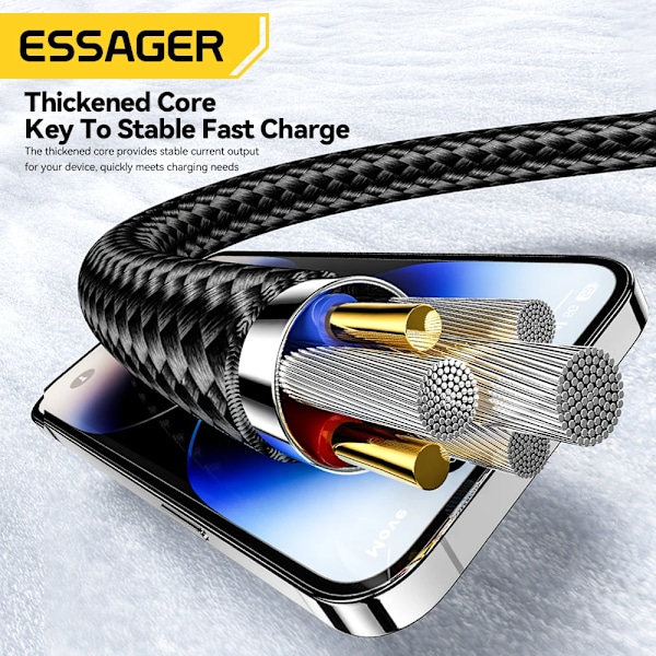 Essager 4 i 1 USB-kabel Typ C 65W PD Snabbladdningskabel Typ C Till Typ C-kabel För iPhone 16 15 14 Pro Max iPad HUAWEI Xiaomi 65W 4 in 1 black 1M