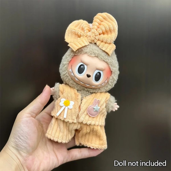 17cm Mini Plyschdockas Kläder Outfit Tillbehör För Korea Kpop Labubu Idol Sittande Fest V1 V2 Höst onesie hatt set Kläder 11 no doll
