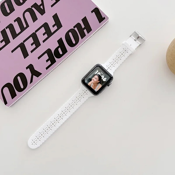 Silikonarmband för Apple Watch 44 mm 40 mm 38 mm 42 mm Ultra 2 49 mm Sportarmband iwatch Series 9 7 8 6 Se 5 4 3 41 mm 45 mm band White-6 42mm 44mm 45mm 49mm
