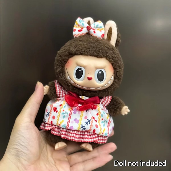 17cm Mini Plyschdockas Kläder Outfit Tillbehör För Korea Kpop Labubu Idol Sittande Fest V1 V2 Höst onesie hatt set Kläder 17 no doll