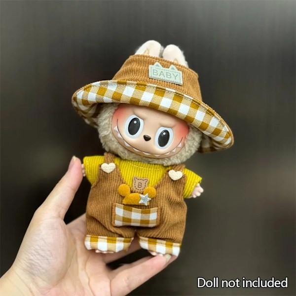 17cm Mini Plyschdockas Kläder Outfit Tillbehör För Korea Kpop Labubu Idol Sittande Fest V1 V2 Höst onesie hatt set Kläder 05 no doll