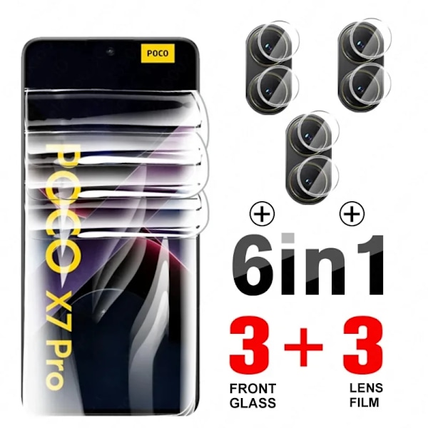 6-i-1 Hydrogelfilm för Xiaomi Poco X7 X6 X5 X4 Pro Skärmskydd med Kameraglas för Xiaomi Poco X7 Pro X3 GT NFC Mjuk Film 6 in 1 3Front 3Lens For Poco X3 NFC