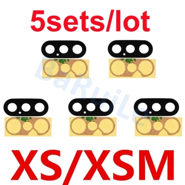 BaRuiLe 5-pack Bakre Kameralins Glas för iPhone 15 Pro Max 14 Plus 13 MINI 12 11 XR XS XSMax X 6 7P 8 lins med Självhäftande 5x XS XSM