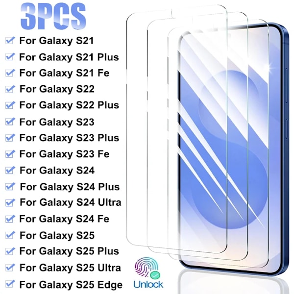 3-pack Fulltäckande Härdat Glas För Samsung Galaxy S21 S22 S23 Plus S24 S25 Ultra Edge S21FE S23Fe S24 Fe Skärmskyddsfilm For S24 Plus 3Pcs Glass