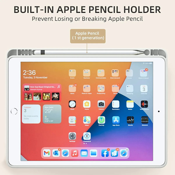 Funda Fodral för IPad 10:e Gen IPad Pro11 Air11 2024 IPad Air5 10.2 10.5 Air1 2 5:e 6:e 9.7 Magnetiskt Tablet Fodral med Pennhållare Gray iPad 7th 8th 9th Gen