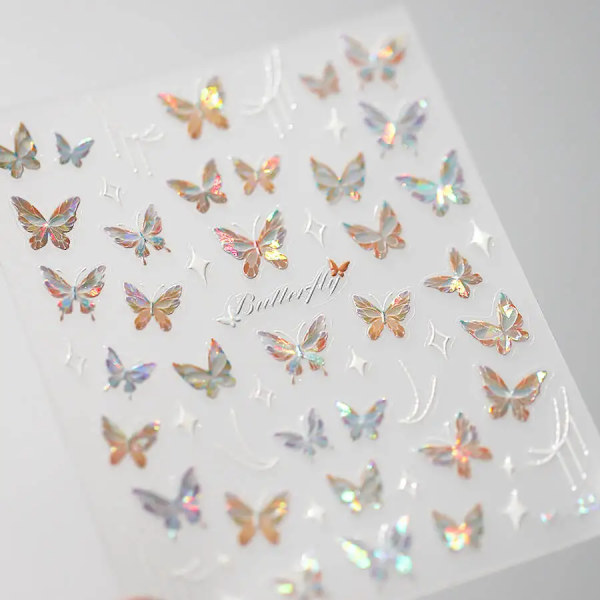 1 st 5D Japanska Kawaii Fjärils Nagelstickers Lyx Glitter Skal Aurora Nagelkonst Dekorationer Dekaler DIY Manikyr Slider Folie M250