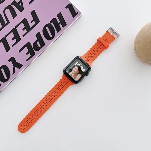 Silikonarmband för Apple Watch 44 mm 40 mm 38 mm 42 mm Ultra 2 49 mm Sportarmband iwatch Series 9 7 8 6 Se 5 4 3 41 mm 45 mm band Orange-7 42mm 44mm 45mm 49mm